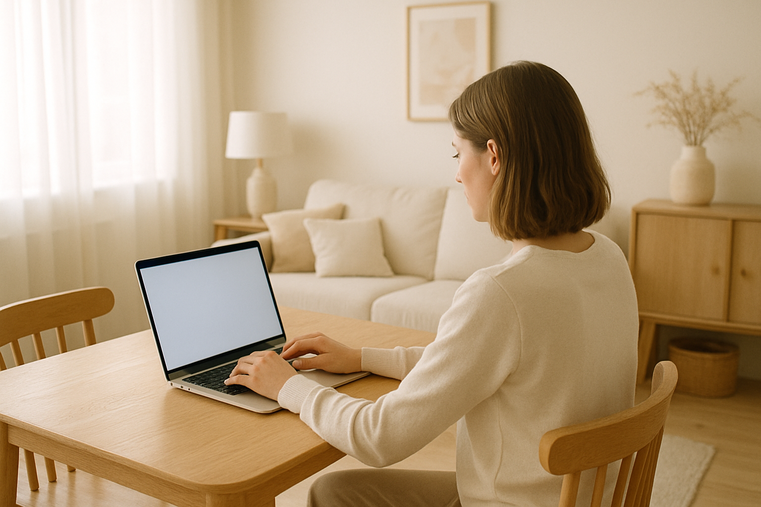 facing the laptop